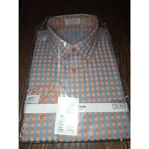 New Medium 15.5 Platino de Marquis Orange Blue Long Sleeve Dress Shirt NWT